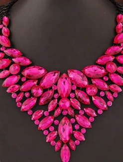 Discount 1PC Statement Necklace Crystal Necklace For Women's Wedding Party Evening Alloy Retro Alphabet Shape Precious Women Trendy Jewelry
