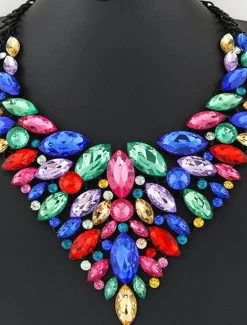 Discount 1PC Statement Necklace Crystal Necklace For Women's Wedding Party Evening Alloy Retro Alphabet Shape Precious Women Trendy Jewelry