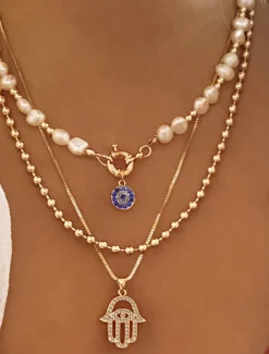 Clearance 1PC Statement Necklace Layered Necklace For Women's Multicolor Party Evening Daily Birthday Party Crystal Imitation Pearl Alloy Eyes Hand Women Trendy Jewelry
