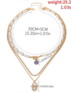Clearance 1PC Statement Necklace Layered Necklace For Women's Multicolor Party Evening Daily Birthday Party Crystal Imitation Pearl Alloy Eyes Hand Women Trendy Jewelry