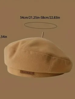 Discount 1pc Trendy Casual Brown British Beret With Letter Patched For Women Autumn Winter Painter Fedora Hat Women Hats