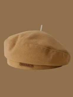 Discount 1pc Trendy Casual Brown British Beret With Letter Patched For Women Autumn Winter Painter Fedora Hat Women Hats