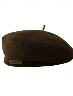 Discount 1pc Trendy Casual Brown British Beret With Letter Patched For Women Autumn Winter Painter Fedora Hat Women Hats