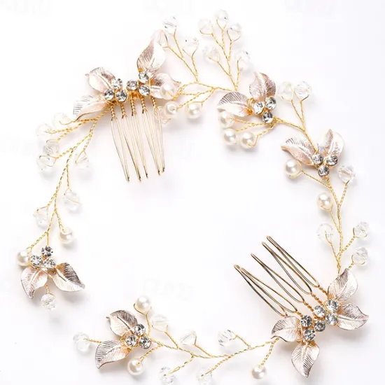 1pc Women's Girls' Headbands Flower Leaf Bride Wedding Hair Vine Silver Rhinestone Bridal Hairpieces Crystal Headpiece Hair Accessories for Women and Girls Women Accessories