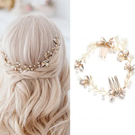 1pc Women's Girls' Headbands Flower Leaf Bride Wedding Hair Vine Silver Rhinestone Bridal Hairpieces Crystal Headpiece Hair Accessories for Women and Girls Women Accessories