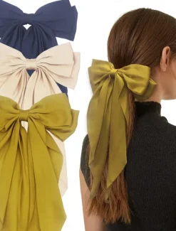Online 3PCS Big Silky Satin Hair Bows for Women Large Hair Barrettes Ribbon for Girls Long Hair Clips French Barrette Cute Kawaii Bowknot Hairpin Lolita Hair Accessories Women Accessories