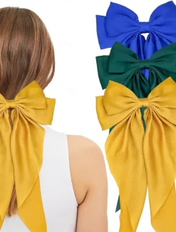Online 3PCS Big Silky Satin Hair Bows for Women Large Hair Barrettes Ribbon for Girls Long Hair Clips French Barrette Cute Kawaii Bowknot Hairpin Lolita Hair Accessories Women Accessories