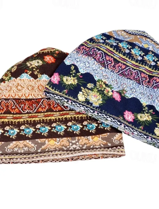 New 1pcs Bohemia Soft Flower Print Beanie Hat Thin Style Comfortable Cap Circumference 56-58CM Women Hats