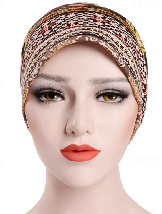 New 1pcs Bohemia Soft Flower Print Beanie Hat Thin Style Comfortable Cap Circumference 56-58CM Women Hats