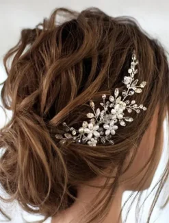 Discount 1pcs Bride Wedding Hair Comb Pearl Shiny Rhinestone Flower Hair Piece Rhinestone Bridal Hair Accessories for Women Women Accessories