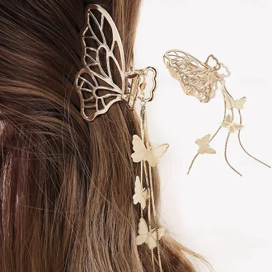 Sale 1PCS Butterfly Hair Clips Butterfly Metal Hair Claw Clip Big Nonslip Gold Hair Clamps Hair Accessories Butterfly Tassel Hair Catch Clip for Women and Thinner Thick Hair Styling Women Accessories