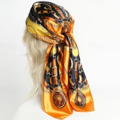 Clearance 1pcs 90*90cm Fashion Chain Print Scarves Women Shawl Satin Hijab Female Bandana Square Ladies Foulard Wrap Pareo Headcloth Women Scarves