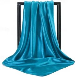 Best 1pcs 90*90cm Solid Colors Neckerchief Hijab Scarf For Women Silk Satin Headband Hair Scarves Female Square Shawls Head Scarfs For Ladies Women Scarves