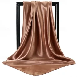Best 1pcs 90*90cm Solid Colors Neckerchief Hijab Scarf For Women Silk Satin Headband Hair Scarves Female Square Shawls Head Scarfs For Ladies Women Scarves