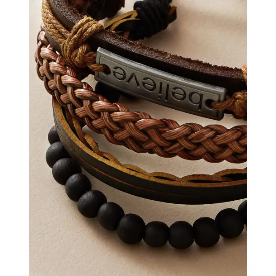 Clearance 4PCS Leather Bracelet Set Braided Birthday Statement Elegant Fashion Holiday Leather Bracelet Jewelry For Anniversary Gift Date Birthday Festival Women Trendy Jewelry