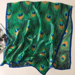 Outlet 1pcs New Soft Peacock Feather Printed Silk Shawls Women Foulard Fashion Sunscreen Female Scarf Stoles Hijab Headscarf Bag Scarves Women Scarves