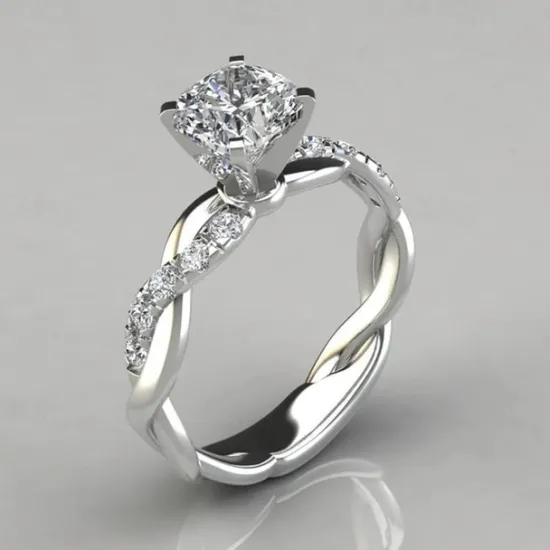 Outlet 1pcs siliver gold rose gold princess diamond ring cross twist diamond ring for women Women Trendy Jewelry