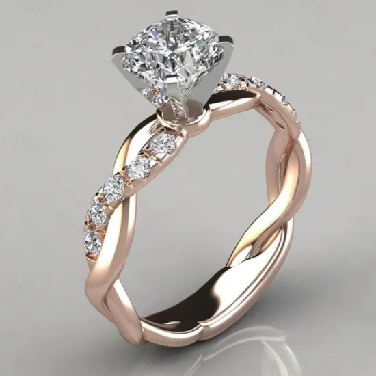 Outlet 1pcs siliver gold rose gold princess diamond ring cross twist diamond ring for women Women Trendy Jewelry