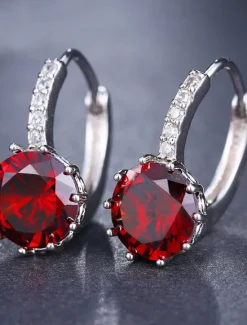 Hot 2pcs Stud Earrings Hoop Earrings For Women's Cubic Zirconia Citrine Wedding Party Casual Zircon Alloy Solitaire Round Cut Graduation Women Trendy Jewelry