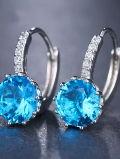 Hot 2pcs Stud Earrings Hoop Earrings For Women's Cubic Zirconia Citrine Wedding Party Casual Zircon Alloy Solitaire Round Cut Graduation Women Trendy Jewelry