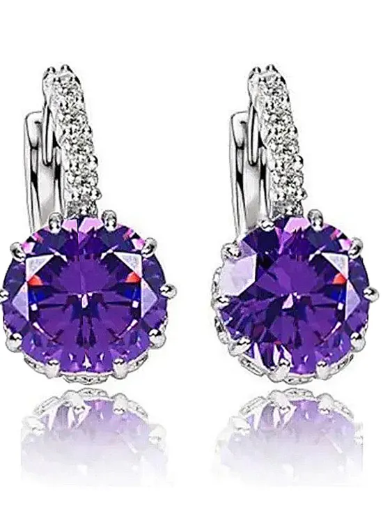 Hot 2pcs Stud Earrings Hoop Earrings For Women's Cubic Zirconia Citrine Wedding Party Casual Zircon Alloy Solitaire Round Cut Graduation Women Trendy Jewelry