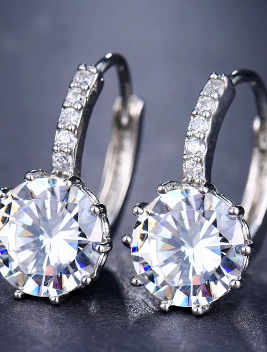 Hot 2pcs Stud Earrings Hoop Earrings For Women's Cubic Zirconia Citrine Wedding Party Casual Zircon Alloy Solitaire Round Cut Graduation Women Trendy Jewelry