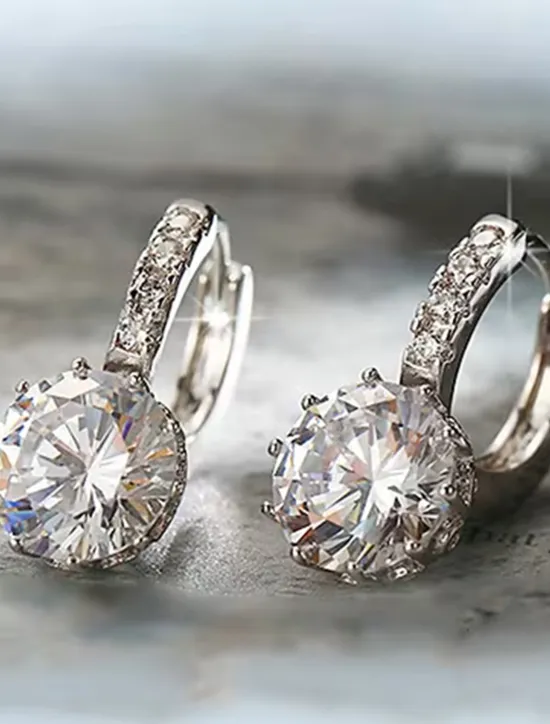 Hot 2pcs Stud Earrings Hoop Earrings For Women's Cubic Zirconia Citrine Wedding Party Casual Zircon Alloy Solitaire Round Cut Graduation Women Trendy Jewelry