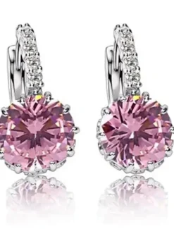 Hot 2pcs Stud Earrings Hoop Earrings For Women's Cubic Zirconia Citrine Wedding Party Casual Zircon Alloy Solitaire Round Cut Graduation Women Trendy Jewelry