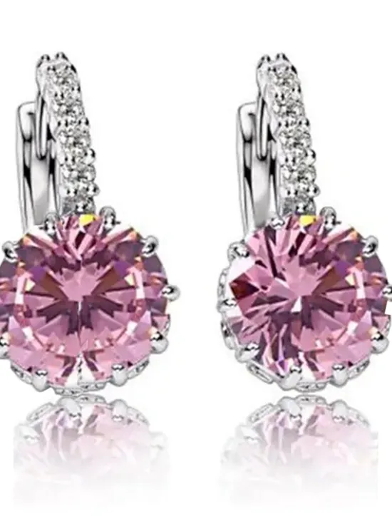 Hot 2pcs Stud Earrings Hoop Earrings For Women's Cubic Zirconia Citrine Wedding Party Casual Zircon Alloy Solitaire Round Cut Graduation Women Trendy Jewelry