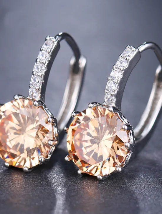 Hot 2pcs Stud Earrings Hoop Earrings For Women's Cubic Zirconia Citrine Wedding Party Casual Zircon Alloy Solitaire Round Cut Graduation Women Trendy Jewelry