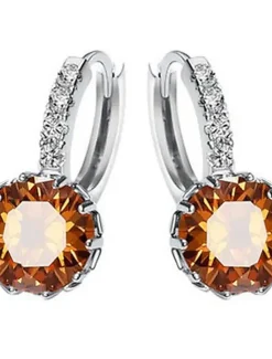 Hot 2pcs Stud Earrings Hoop Earrings For Women's Cubic Zirconia Citrine Wedding Party Casual Zircon Alloy Solitaire Round Cut Graduation Women Trendy Jewelry