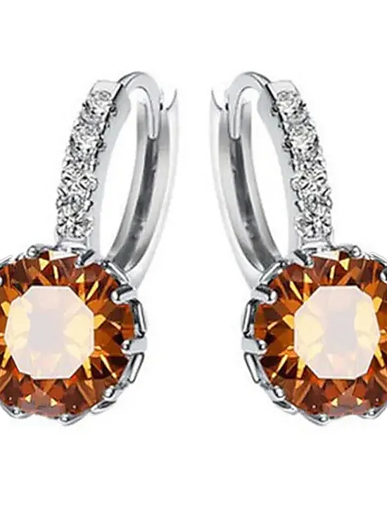 Hot 2pcs Stud Earrings Hoop Earrings For Women's Cubic Zirconia Citrine Wedding Party Casual Zircon Alloy Solitaire Round Cut Graduation Women Trendy Jewelry