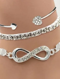 Sale 3pcs/set Cuff Bracelet Layered Sweet Heart Infinity Fashion Personalized Luxury Rhinestone Bracelet Jewelry Gold For Wedding Gift Daily Birthday Mother's Day Women Trendy Jewelry