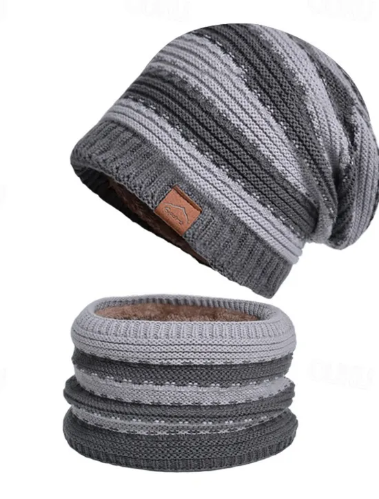 Best 2pcs/set Women Winter Beanie Knitted Scarf & Hat Set Windproof Winter Warmer Cap for Outdoor Cycling Skiing Women Hats
