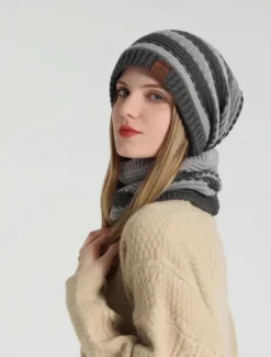 Best 2pcs/set Women Winter Beanie Knitted Scarf & Hat Set Windproof Winter Warmer Cap for Outdoor Cycling Skiing Women Hats