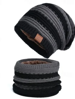 Best 2pcs/set Women Winter Beanie Knitted Scarf & Hat Set Windproof Winter Warmer Cap for Outdoor Cycling Skiing Women Hats