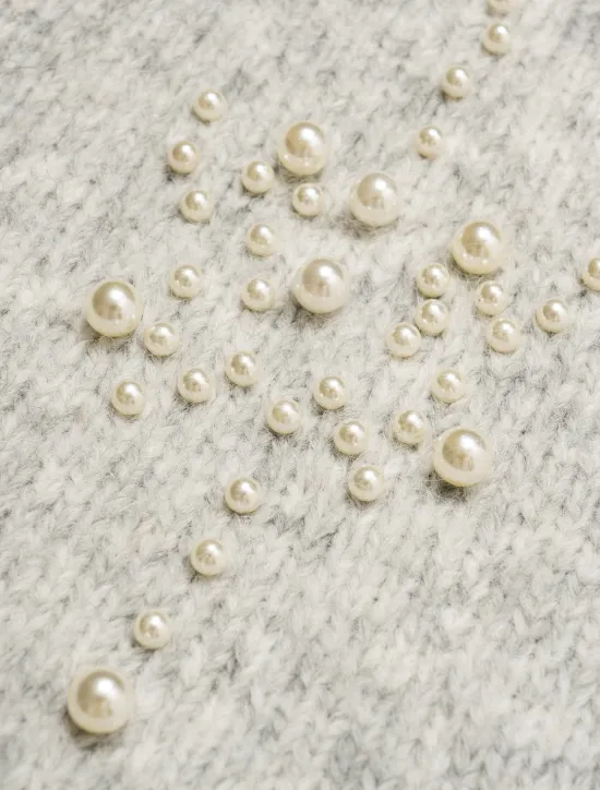Hot Pearl Beaded Crew Neck Pullover Sweater Women Ugly Sweater
