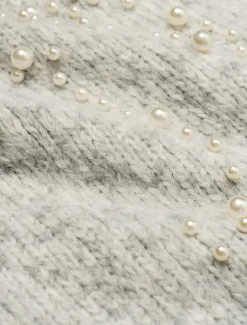 Hot Pearl Beaded Crew Neck Pullover Sweater Women Ugly Sweater