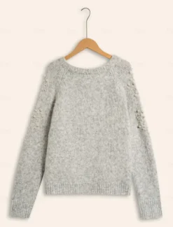 Hot Pearl Beaded Crew Neck Pullover Sweater Women Ugly Sweater