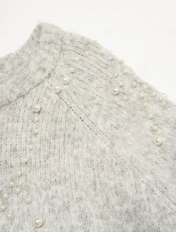 Hot Pearl Beaded Crew Neck Pullover Sweater Women Ugly Sweater