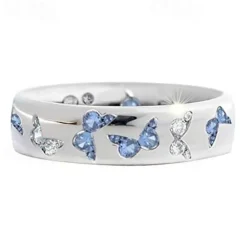 Discount rhinestone butterfly ring for women teen girls, elegant silver plated cubic zircon engagement ring, birthday anniverstay jewelry gift (blue, 6) Women Trendy Jewelry