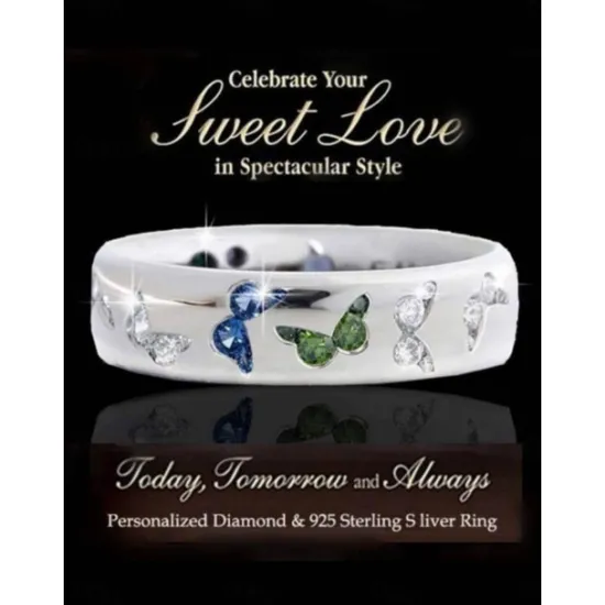 Discount rhinestone butterfly ring for women teen girls, elegant silver plated cubic zircon engagement ring, birthday anniverstay jewelry gift (blue, 6) Women Trendy Jewelry