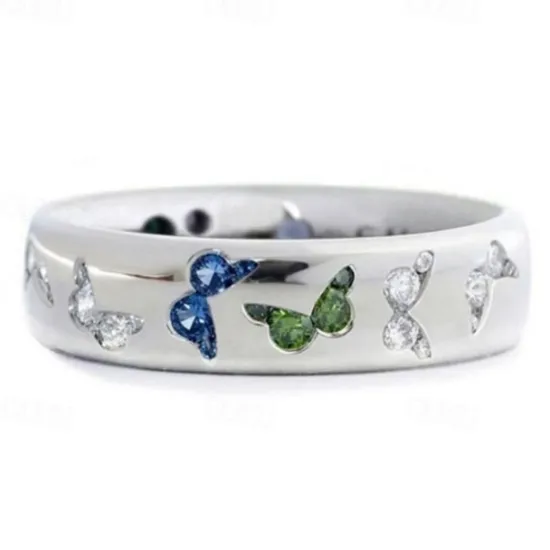 Discount rhinestone butterfly ring for women teen girls, elegant silver plated cubic zircon engagement ring, birthday anniverstay jewelry gift (blue, 6) Women Trendy Jewelry
