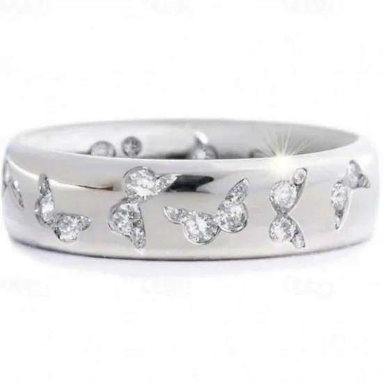 Discount rhinestone butterfly ring for women teen girls, elegant silver plated cubic zircon engagement ring, birthday anniverstay jewelry gift (blue, 6) Women Trendy Jewelry