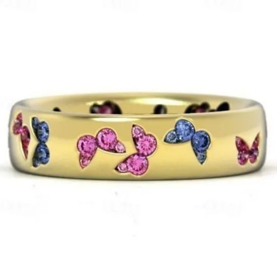 Discount rhinestone butterfly ring for women teen girls, elegant silver plated cubic zircon engagement ring, birthday anniverstay jewelry gift (blue, 6) Women Trendy Jewelry