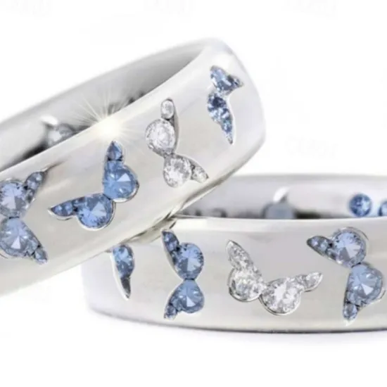 Discount rhinestone butterfly ring for women teen girls, elegant silver plated cubic zircon engagement ring, birthday anniverstay jewelry gift (blue, 6) Women Trendy Jewelry