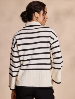 Online Ribbed Knit Bell Sleeve Turtle Neck Sweater Women Ugly Sweater