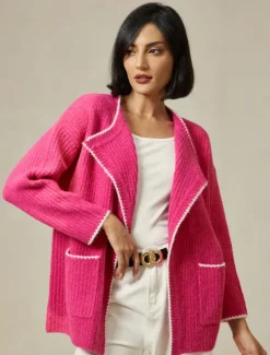 Clearance Ribbed Knit Wool Blend Drop Shoulder Cardigan Women Cardigans & Outerwears