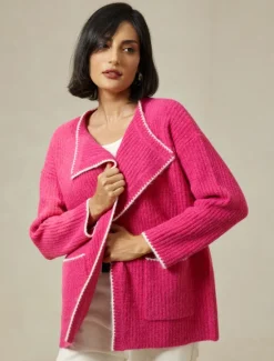 Clearance Ribbed Knit Wool Blend Drop Shoulder Cardigan Women Cardigans & Outerwears
