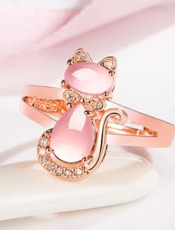 Discount Ring Wedding Geometrical Copper Cat Fashion Cute 1PC Valentine's Day Women Spring Accessories|Trendy Jewelry